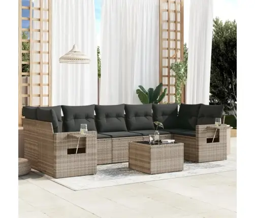 8-Daļīgs Dārza Dīvāna Komplekts,Matrači, Gaiši Pelēka Pe Pinums Vidaxl