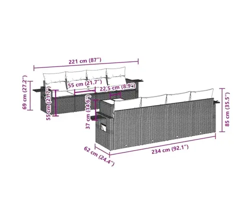 9-Daļīgs Dārza Dīvāna Komplekts, Matrači, Melna Pe Rotangpalma Vidaxl