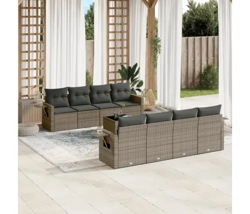 9-Daļīgs Dārza Dīvāna Komplekts Ar Matračiem, Pelēks Pe Pinums Vidaxl