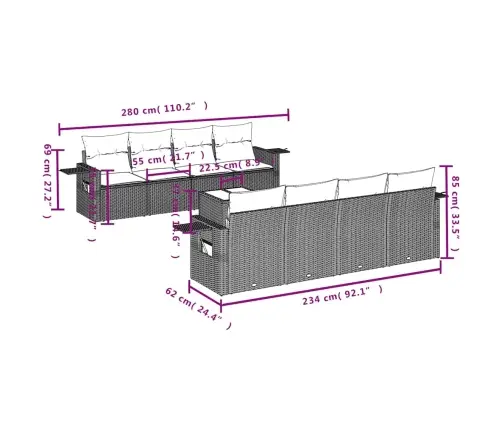 9-Daļīgs Dārza Dīvāna Komplekts,Matrači, Gaiši Pelēka Pe Pinums Vidaxl