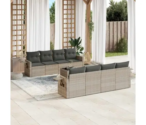 9-Daļīgs Dārza Dīvāna Komplekts,Matrači, Gaiši Pelēka Pe Pinums Vidaxl