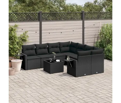 9-Daļīgs Dārza Dīvāna Komplekts, Matrači, Melna Pe Rotangpalma Vidaxl
