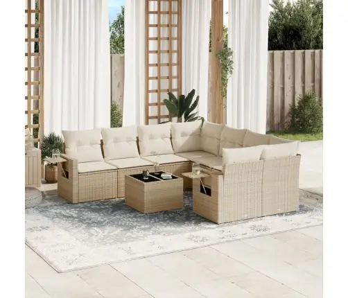 9-Daļīgs Dārza Dīvānu Komplekts, Matrači, Bēša Pe Rotangpalma Vidaxl