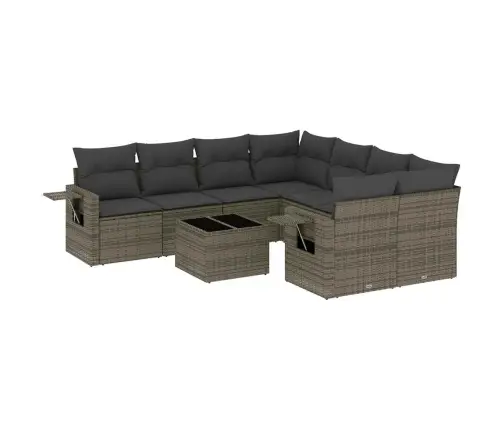 9-Daļīgs Dārza Dīvāna Komplekts Ar Matračiem, Pelēks Pe Pinums Vidaxl