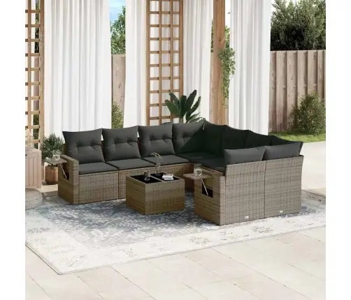 9-Daļīgs Dārza Dīvāna Komplekts Ar Matračiem, Pelēks Pe Pinums Vidaxl