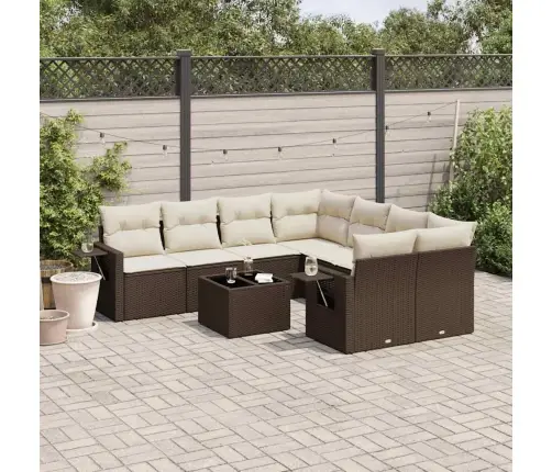 Sodo Komplektas Su Pagalvėlėmis, 9 Dalių, Rudas, Poliratanas