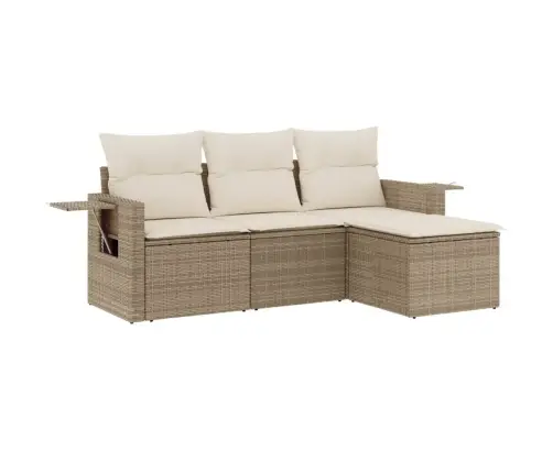 Sofos Komplektas Su Pagalvėlėmis, 4 Dalių, Smėlio, Poliratanas