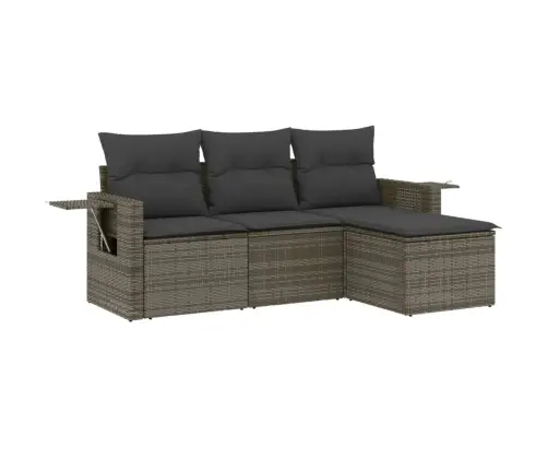 4-Daļīgs Dārza Dīvāna Komplekts Ar Matračiem, Pelēks Pe Pinums Vidaxl