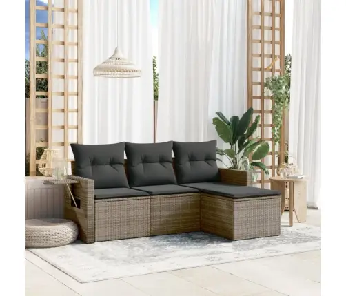 4-Daļīgs Dārza Dīvāna Komplekts Ar Matračiem, Pelēks Pe Pinums Vidaxl