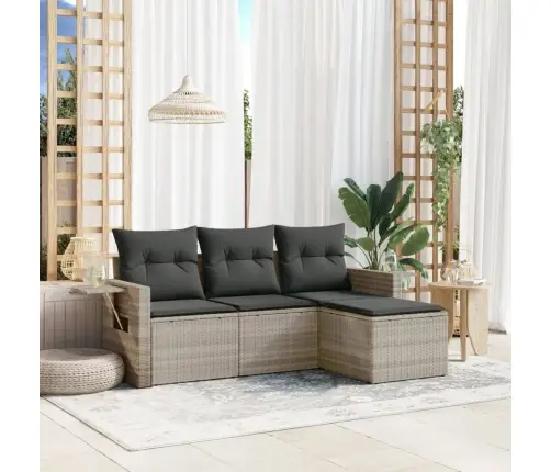 4-Daļīgs Dārza Dīvānu Komplekts,Matrači, Gaiši Pelēka Pe Pinums Vidaxl