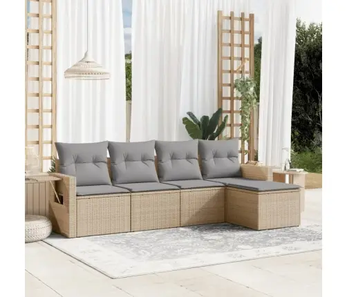 Sofos Komplektas Su Pagalvėlėmis, 5 Dalių, Smėlio, Poliratanas