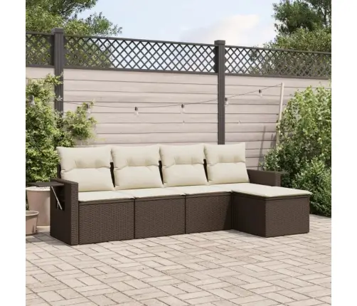 Sofos Komplektas Su Pagalvėlėmis, 5 Dalių, Rudas, Poliratanas