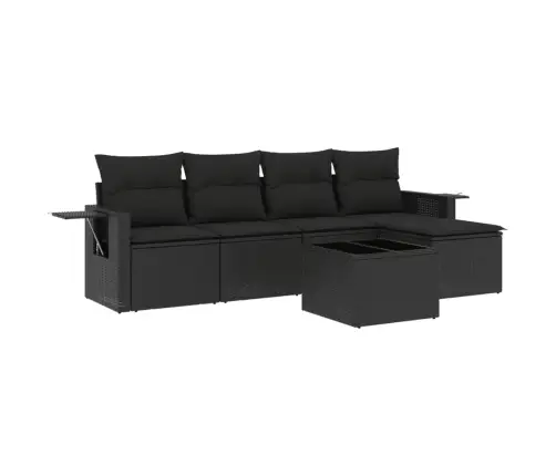 Sofos Komplektas Su Pagalvėlėmis, 6 Dalių, Juodas, Poliratanas