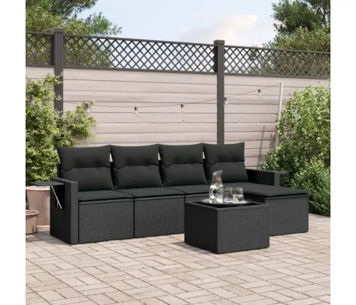 Sofos Komplektas Su Pagalvėlėmis, 6 Dalių, Juodas, Poliratanas