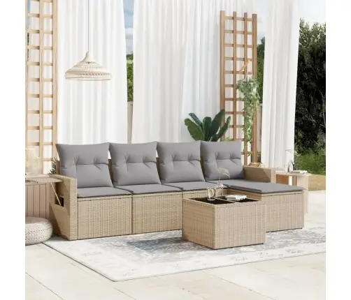 6-Daļīgs Dārza Dīvāna Komplekts, Matrači, Bēša Pe Rotangpalma Vidaxl