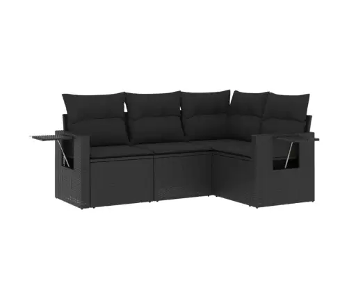 Sodo Komplektas Su Pagalvėlėmis, 4 Dalių, Juodas, Poliratanas