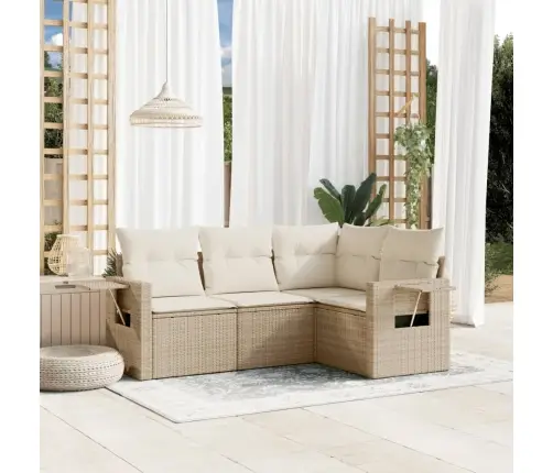 4-Daļīgs Dārza Dīvāna Komplekts, Matrači, Bēša Pe Rotangpalma Vidaxl