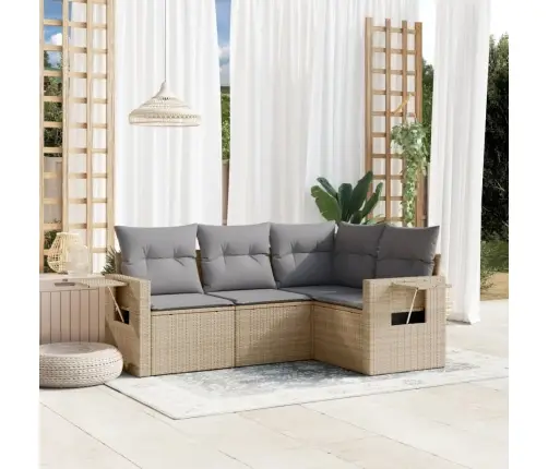 4-Daļīgs Dārza Dīvāna Komplekts, Matrači, Bēša Pe Rotangpalma Vidaxl