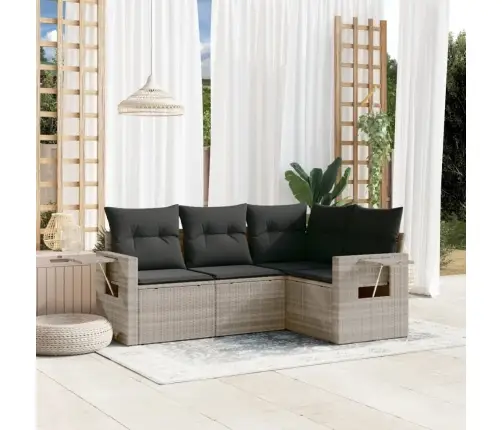 4-Osaline Aiamööblikomplekt Patjadega, Helehall, Polürotang