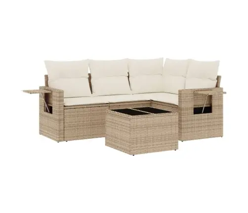 5-Daļīgs Dārza Dīvāna Komplekts, Matrači, Bēša Pe Rotangpalma Vidaxl