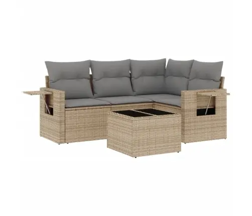 Sofos Komplektas Su Pagalvėlėmis, 5 Dalių, Smėlio, Poliratanas