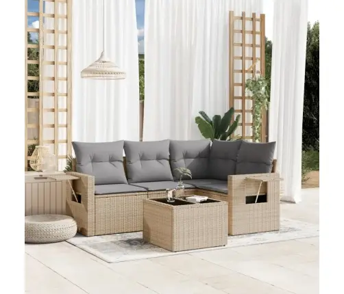 Sofos Komplektas Su Pagalvėlėmis, 5 Dalių, Smėlio, Poliratanas