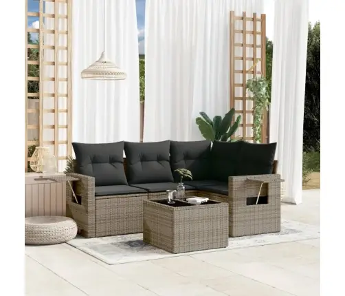 Sofos Komplektas Su Pagalvėlėmis, 5 Dalių, Pilkas, Poliratanas