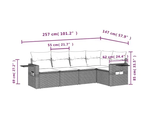 5-Daļīgs Dārza Dīvāna Komplekts Ar Matračiem, Pe Rotangpalma Vidaxl