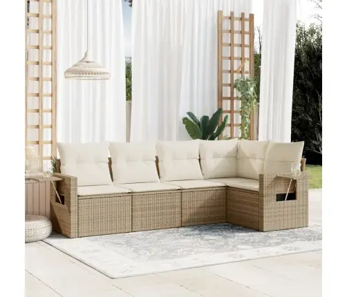 Sofos Komplektas Su Pagalvėlėmis, 5 Dalių, Smėlio, Poliratanas