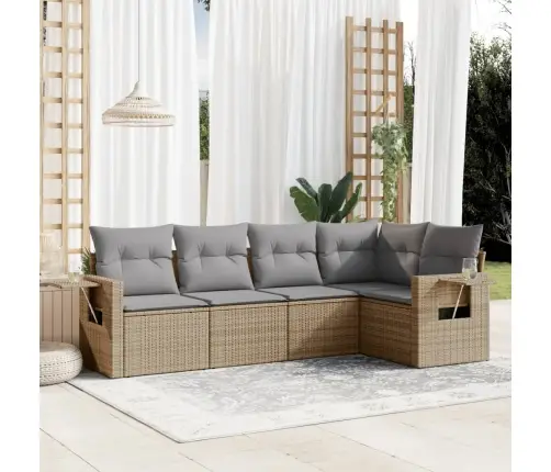 5-Daļīgs Dārza Dīvāna Komplekts, Matrači, Bēša Pe Rotangpalma Vidaxl