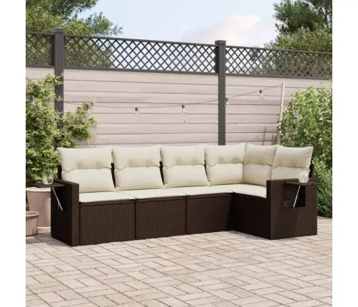 5-Daļīgs Dārza Dīvānu Komplekts, Matrači, Brūna Pe Rotangpalma Vidaxl