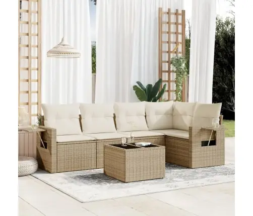 6-Daļīgs Dārza Dīvāna Komplekts, Matrači, Bēša Pe Rotangpalma Vidaxl