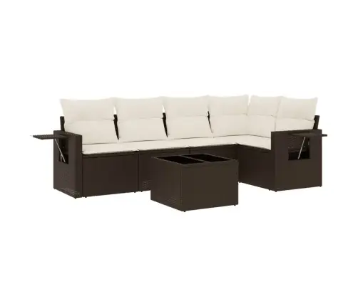 Sofos Komplektas Su Pagalvėlėmis, 6 Dalių, Rudas, Poliratanas Sofos Komplektas Su Pagalvėlėmis, 6 Dalių, Rudas, Poliratanas