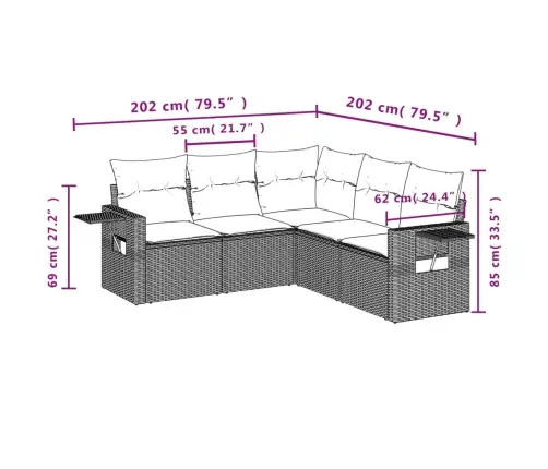 5-Osaline Aiadiivanikomplekt Patjadega, Must, Polürotang