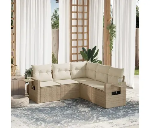 5-Daļīgs Dārza Dīvāna Komplekts, Matrači, Bēša Pe Rotangpalma Vidaxl