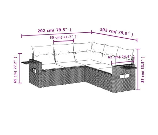 5-Daļīgs Dārza Dīvāna Komplekts Ar Matračiem, Pelēks Pe Pinums Vidaxl