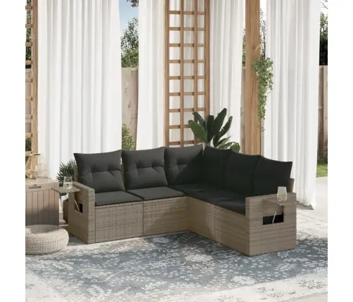 5-Daļīgs Dārza Dīvāna Komplekts Ar Matračiem, Pelēks Pe Pinums Vidaxl