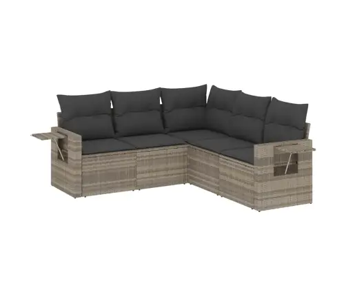 5-Daļīgs Dārza Dīvānu Komplekts,Matrači, Gaiši Pelēka Pe Pinums Vidaxl