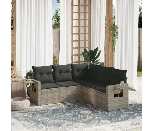 5-Daļīgs Dārza Dīvānu Komplekts,Matrači, Gaiši Pelēka Pe Pinums Vidaxl