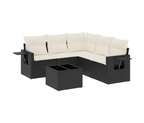 Sofos Komplektas Su Pagalvėlėmis, 6 Dalių, Juodas, Poliratanas