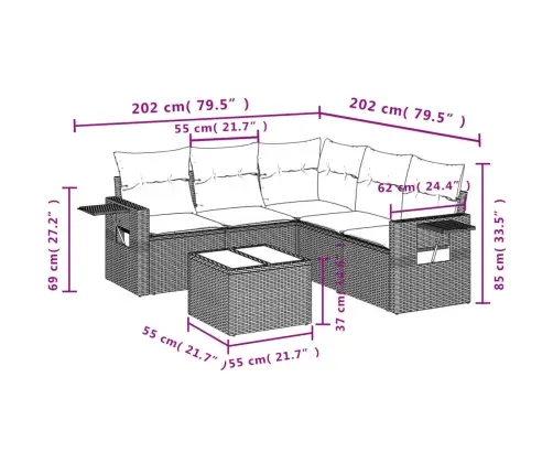 Sofos Komplektas Su Pagalvėlėmis, 6 Dalių, Pilkas, Poliratanas