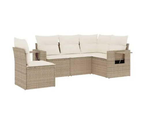 Sofos Komplektas Su Pagalvėlėmis, 5 Dalių, Smėlio, Poliratanas