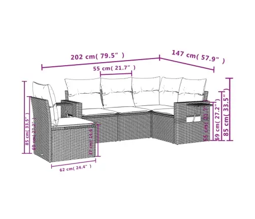 Sofos Komplektas Su Pagalvėlėmis, 5 Dalių, Smėlio, Poliratanas