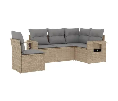 Sofos Komplektas Su Pagalvėlėmis, 5 Dalių, Smėlio, Poliratanas