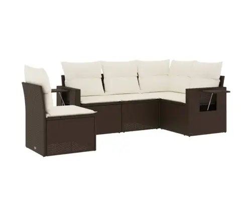 Sofos Komplektas Su Pagalvėlėmis, 5 Dalių, Rudas, Poliratanas