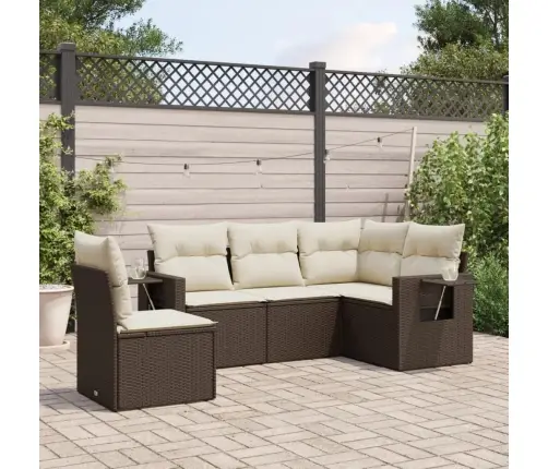 Sofos Komplektas Su Pagalvėlėmis, 5 Dalių, Rudas, Poliratanas