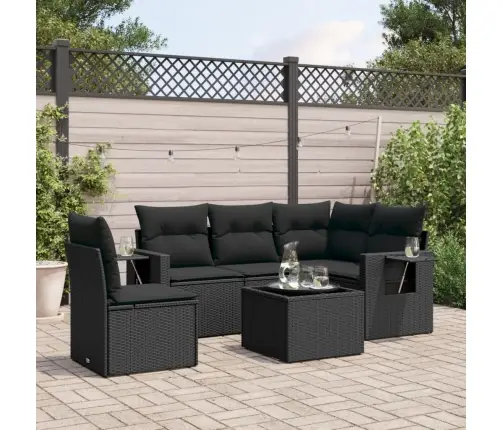 6-Daļīgs Dārza Dīvāna Komplekts, Matrači, Melna Pe Rotanpalma Vidaxl