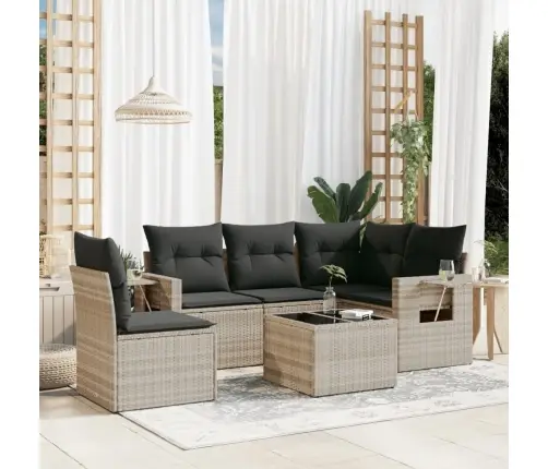 6-Daļīgs Dārza Dīvānu Komplekts,Matrači, Gaiši Pelēka Pe Pinums Vidaxl