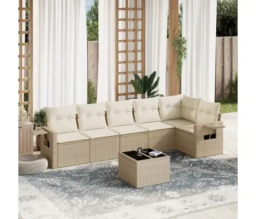 7-Daļīgs Dārza Dīvāna Komplekts, Matrači, Bēša Pe Rotangpalma Vidaxl