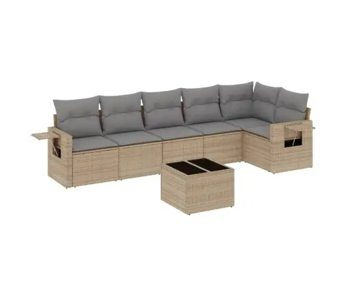 7-Daļīgs Dārza Dīvāna Komplekts, Matrači, Bēša Pe Rotangpalma Vidaxl